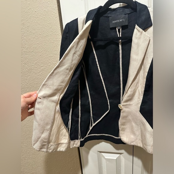 Lafayette 148 NY Linen/Silk Blazer Black/Cream Casual Office Career Academia ,6 - Picture 4 of 10